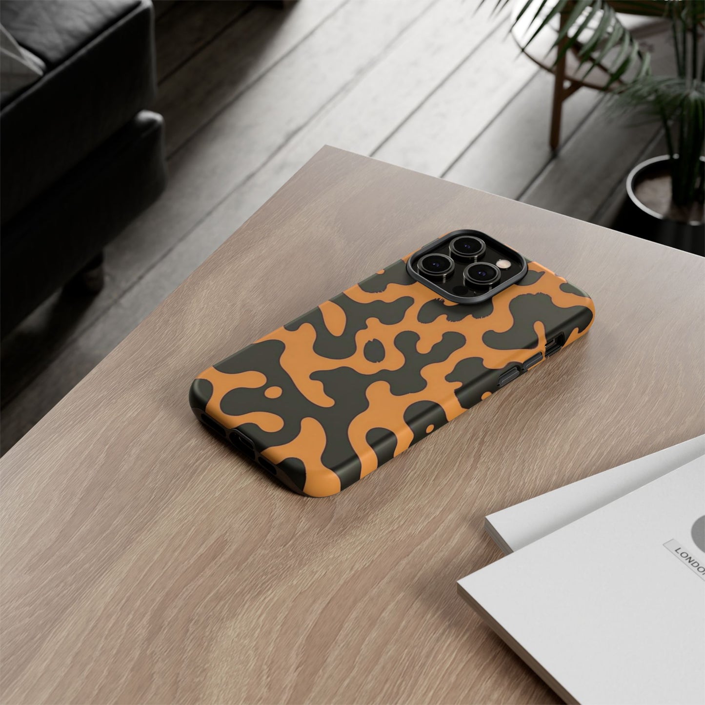 Leopard Print Phone Case — Orange & Black Tough Pattern Protective Cover