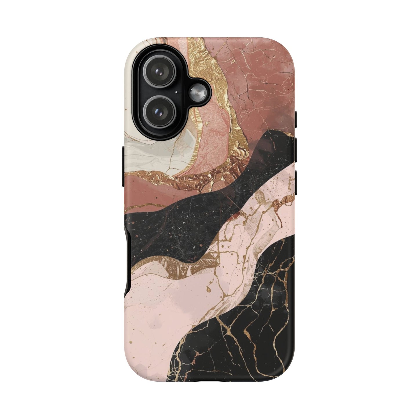 Marbled Rose Gold Phone Case — Abstract Pink & Black Protective Tough Case
