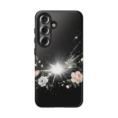 Floral Burst Phone Case — Protective Black Sparkle Design