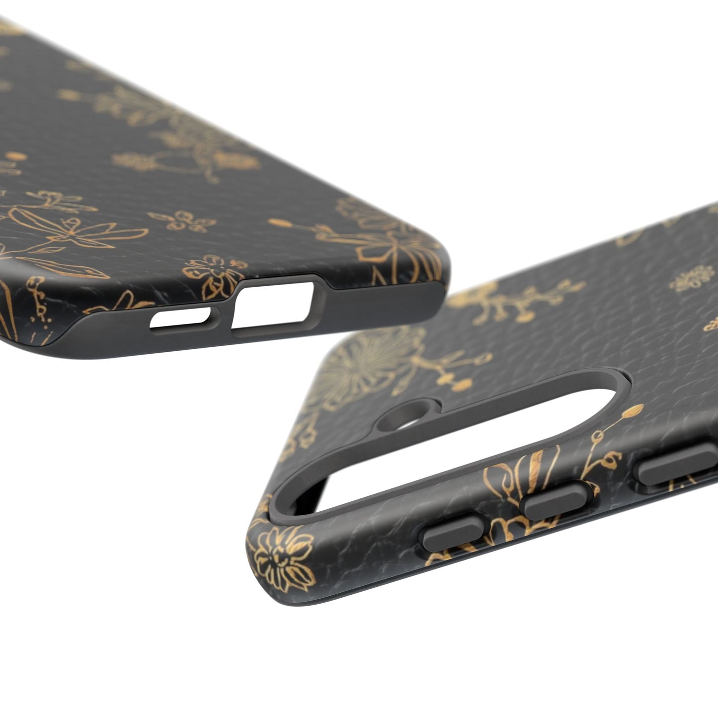 Floral Gold Foil Leather Texture Tough Phone Case