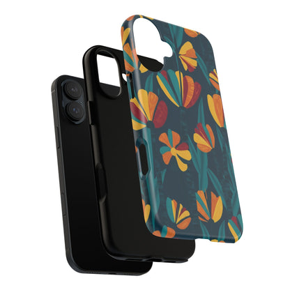 Floral Retro Teal Tough Phone Case — Vibrant Orange & Mustard Blooms