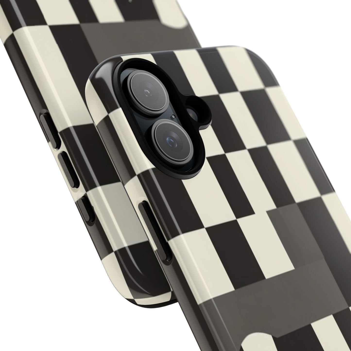Checkerboard Wave Phone Case — Black & Cream Graphic Tough Case