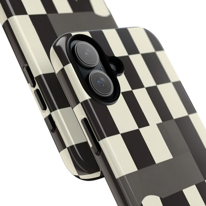 Checkerboard Wave Phone Case — Black & Cream Graphic Tough Case