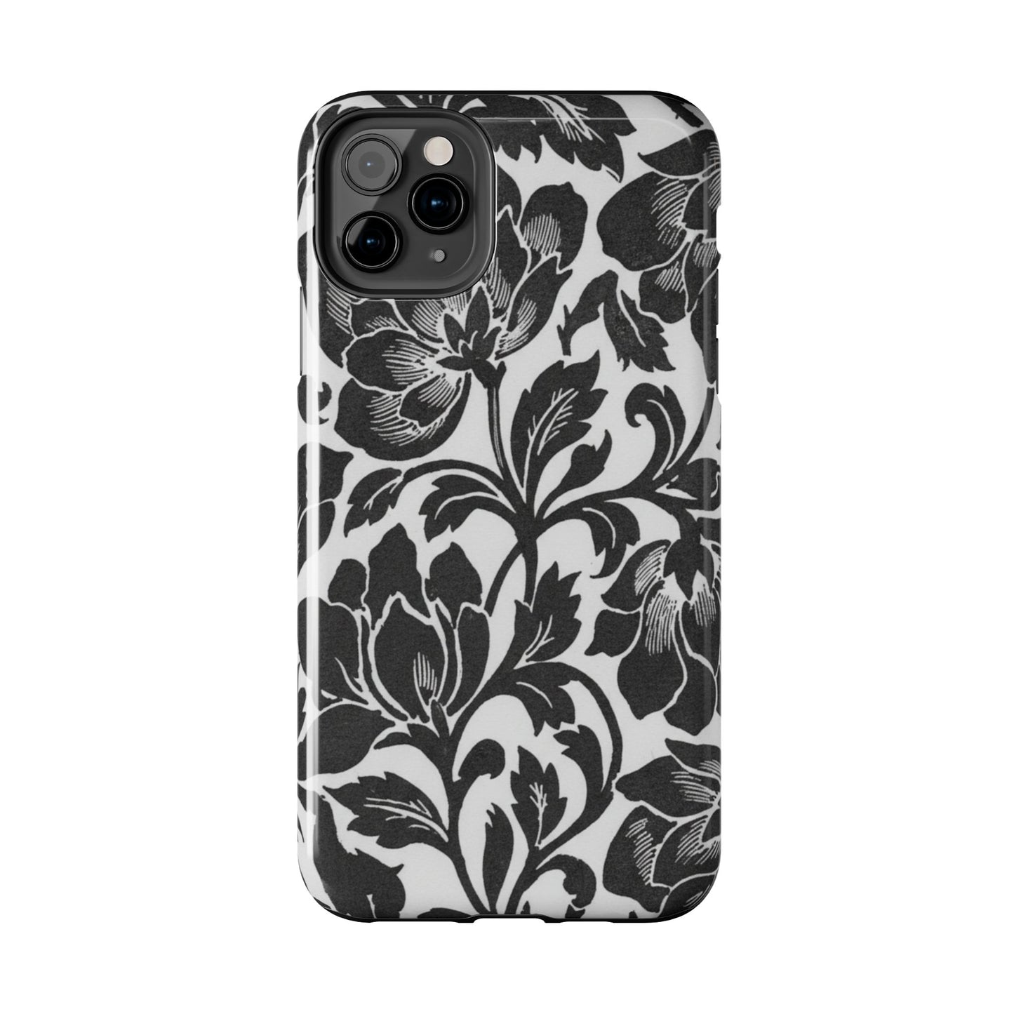 Tough Phone Case — Black & White Vintage Floral Protective Cover