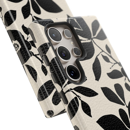 Black Floral Pattern Phone Case — Monochrome Botanical Tough Case