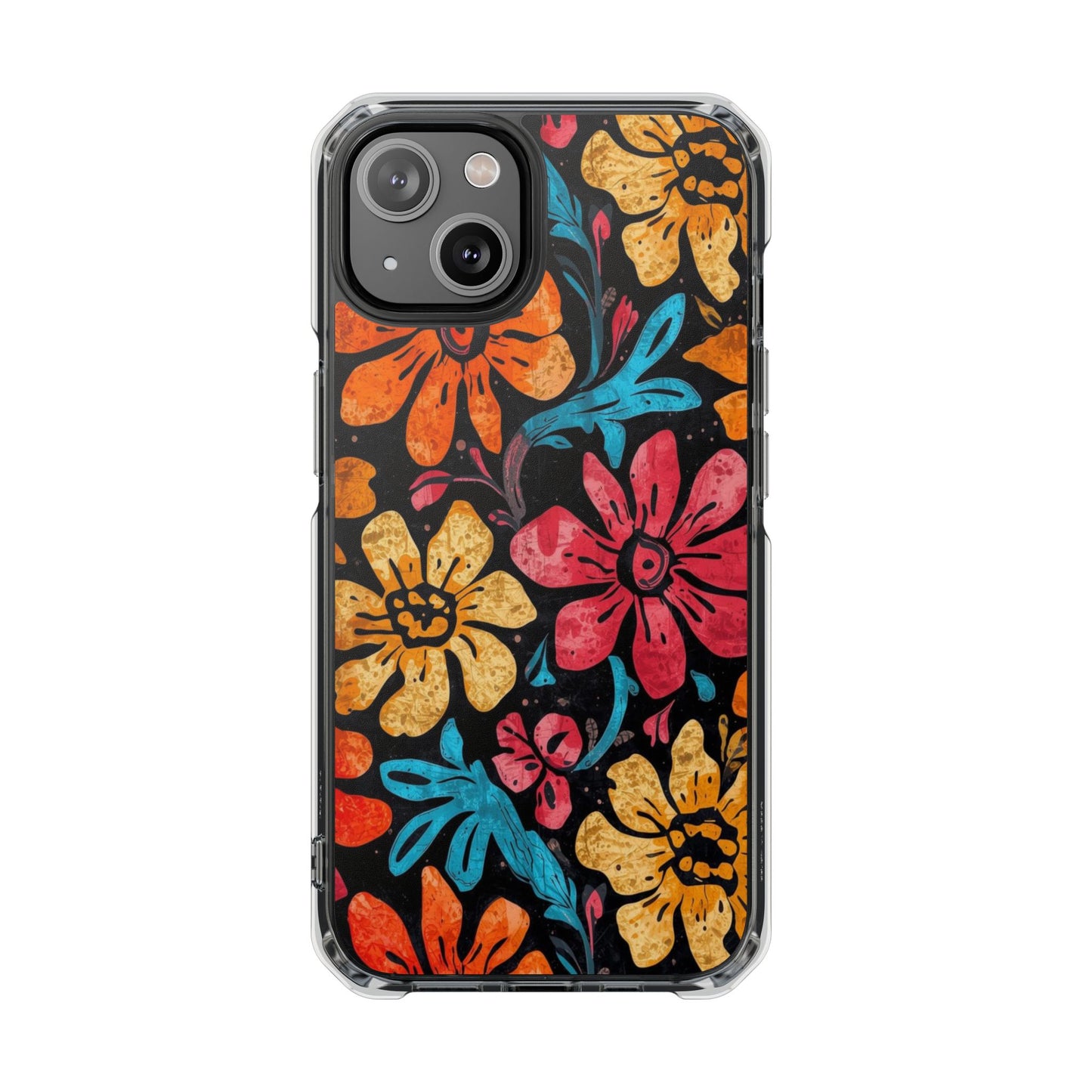 Clear Magnetic Phone Case — Retro Floral Pattern (Impact-Resistant)