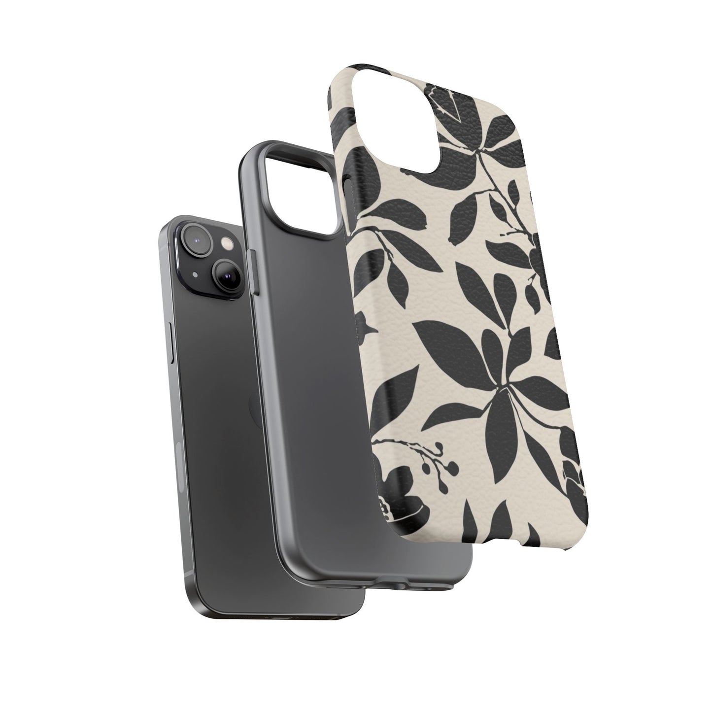 Black Floral Pattern Phone Case — Monochrome Botanical Tough Case