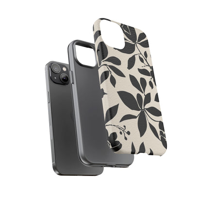 Black Floral Pattern Phone Case — Monochrome Botanical Tough Case