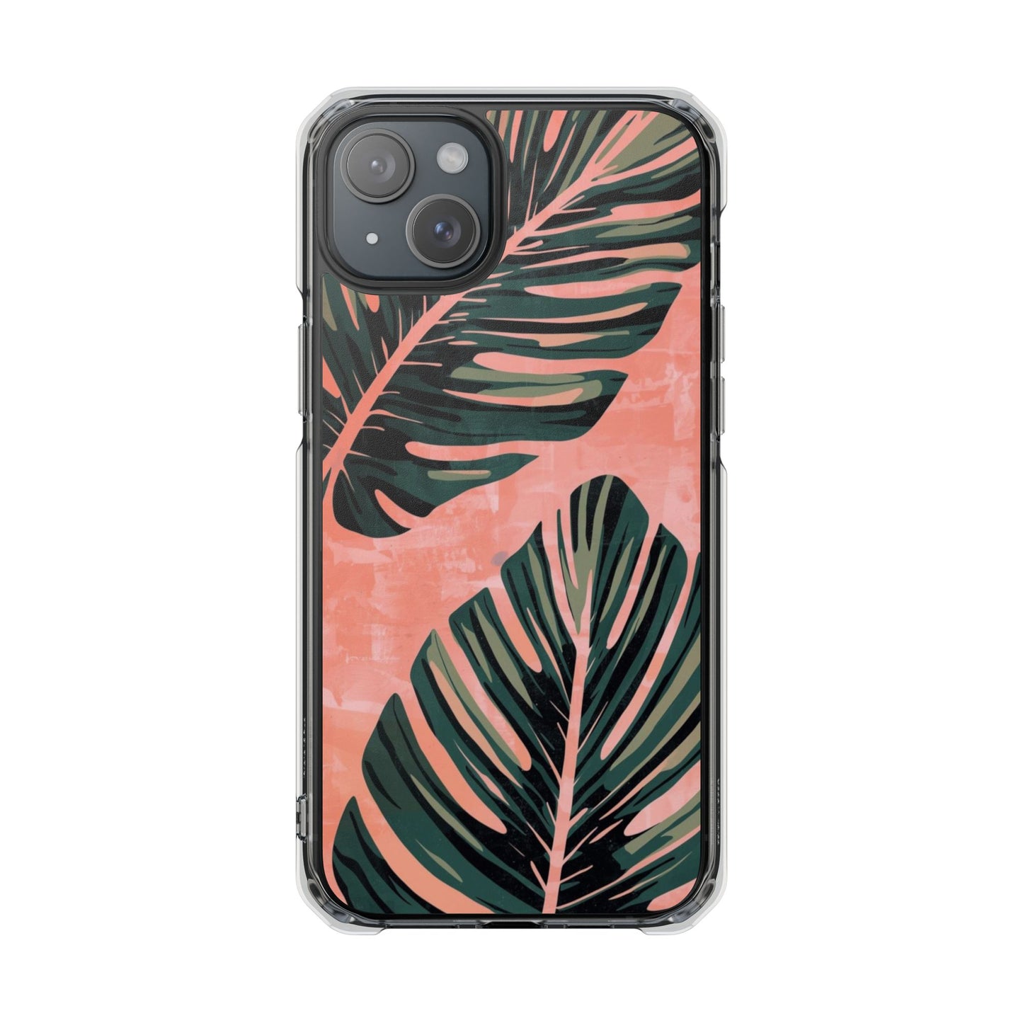 Clear Impact Phone Case — Tropical Palm Leaf Design (Magnetic Compatible)