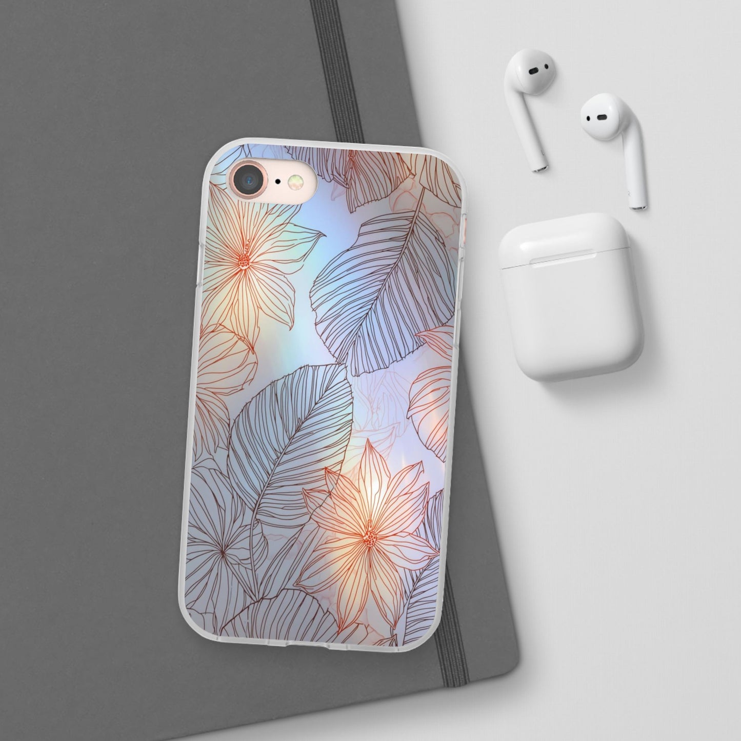 Floral Holographic Phone Case — Iridescent Leaves & Flowers Flexi Case