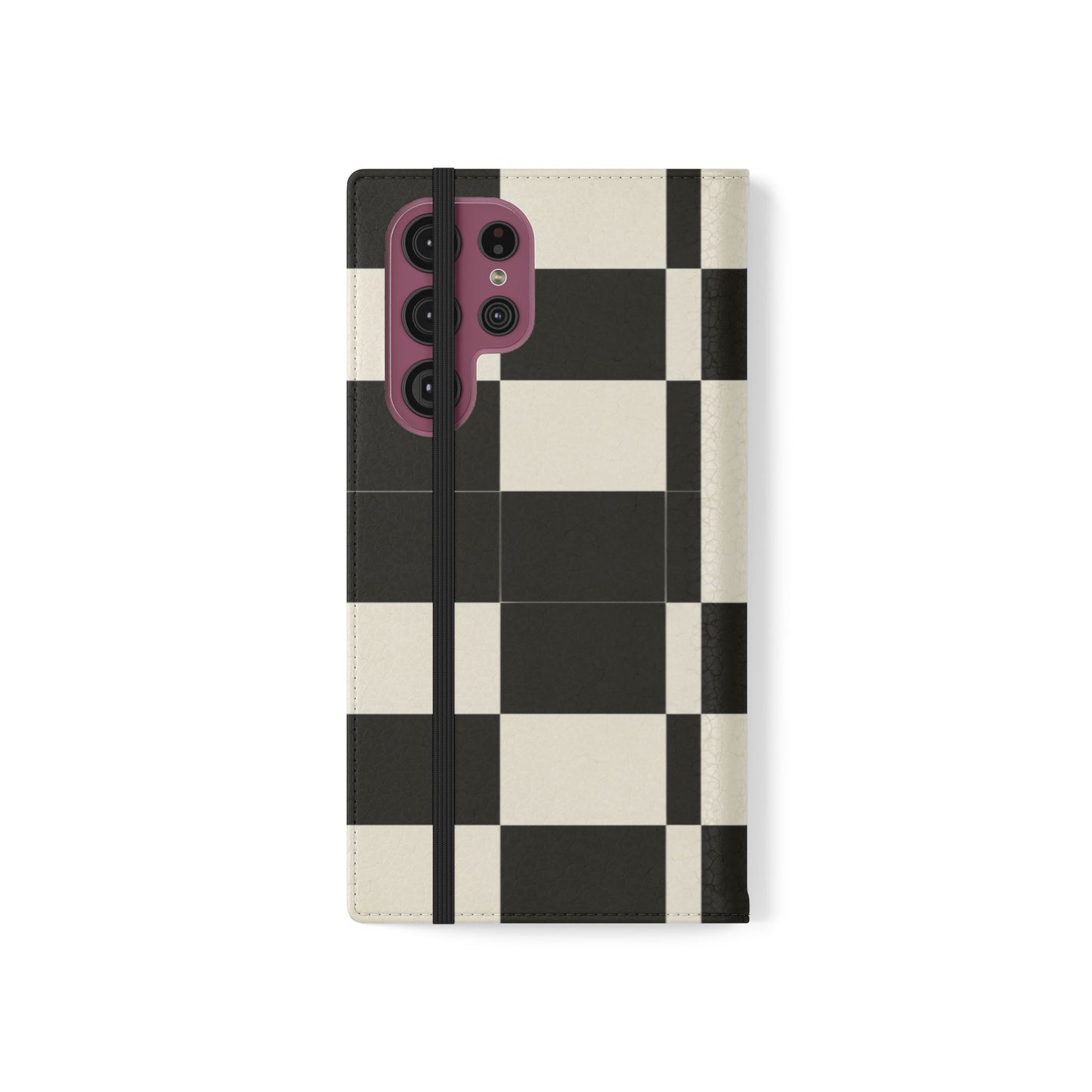 Checkered Flip Phone Case – Black & Cream Retro Grid Wallet Case