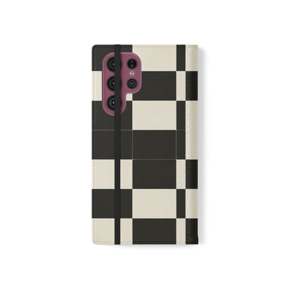 Checkered Flip Phone Case – Black & Cream Retro Grid Wallet Case