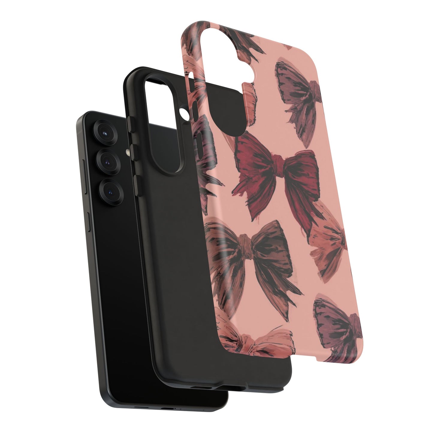 Bow Pattern Tough Phone Case — Pink Watercolor Bows Protective iPhone Cover