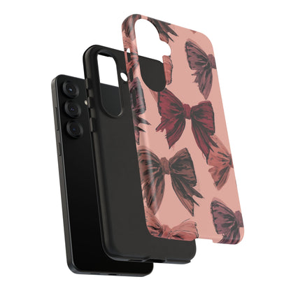 Bow Pattern Tough Phone Case — Pink Watercolor Bows Protective iPhone Cover