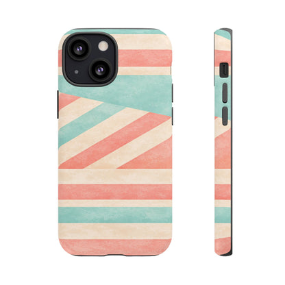 Pastel Stripes Tough Phone Case – Retro Coral & Teal Protective Cover