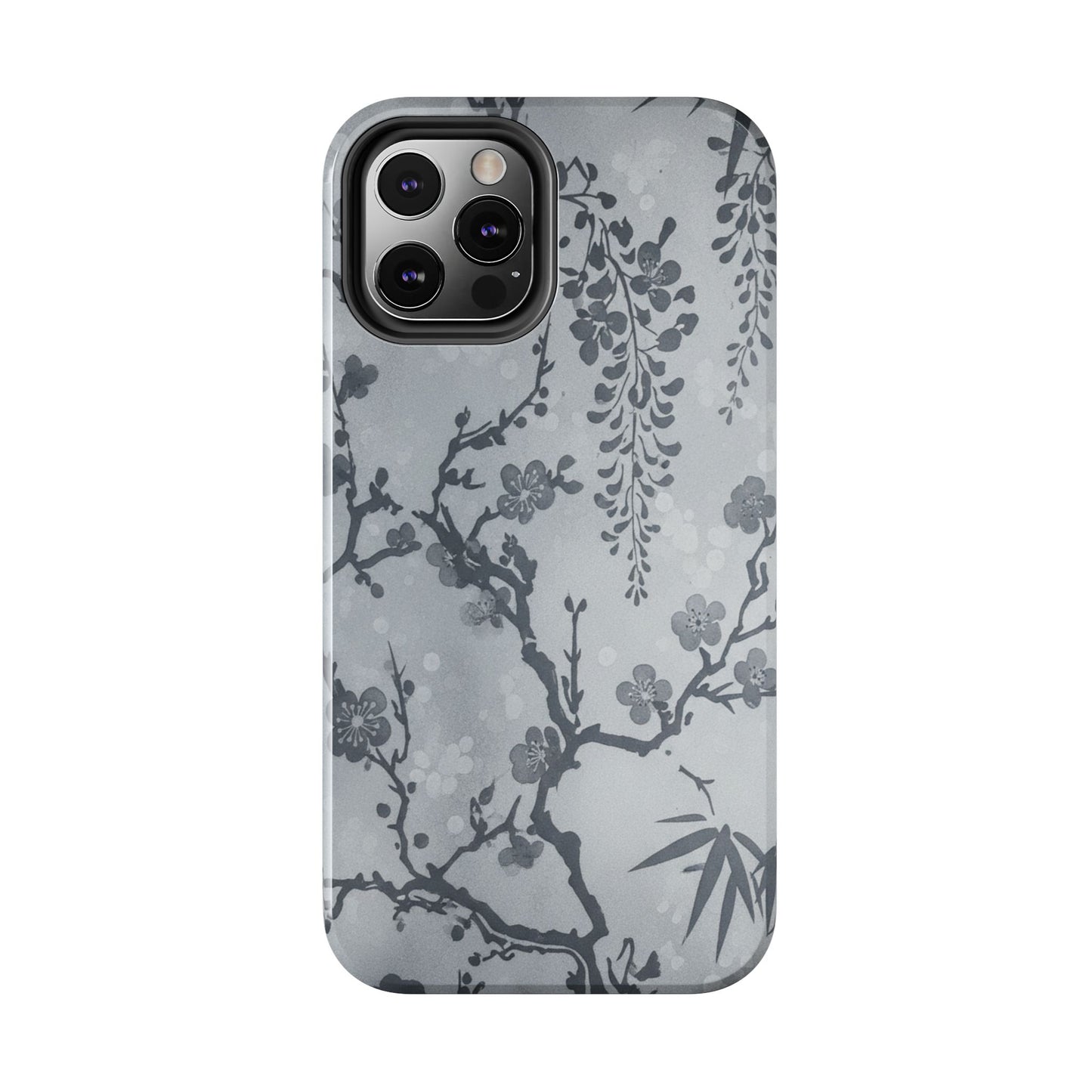 Tough Phone Case — Gray Cherry Blossom Ink Floral Design