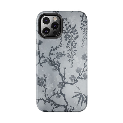Tough Phone Case — Gray Cherry Blossom Ink Floral Design