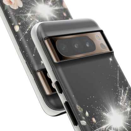 Floral Burst Phone Case — Protective Black Sparkle Design