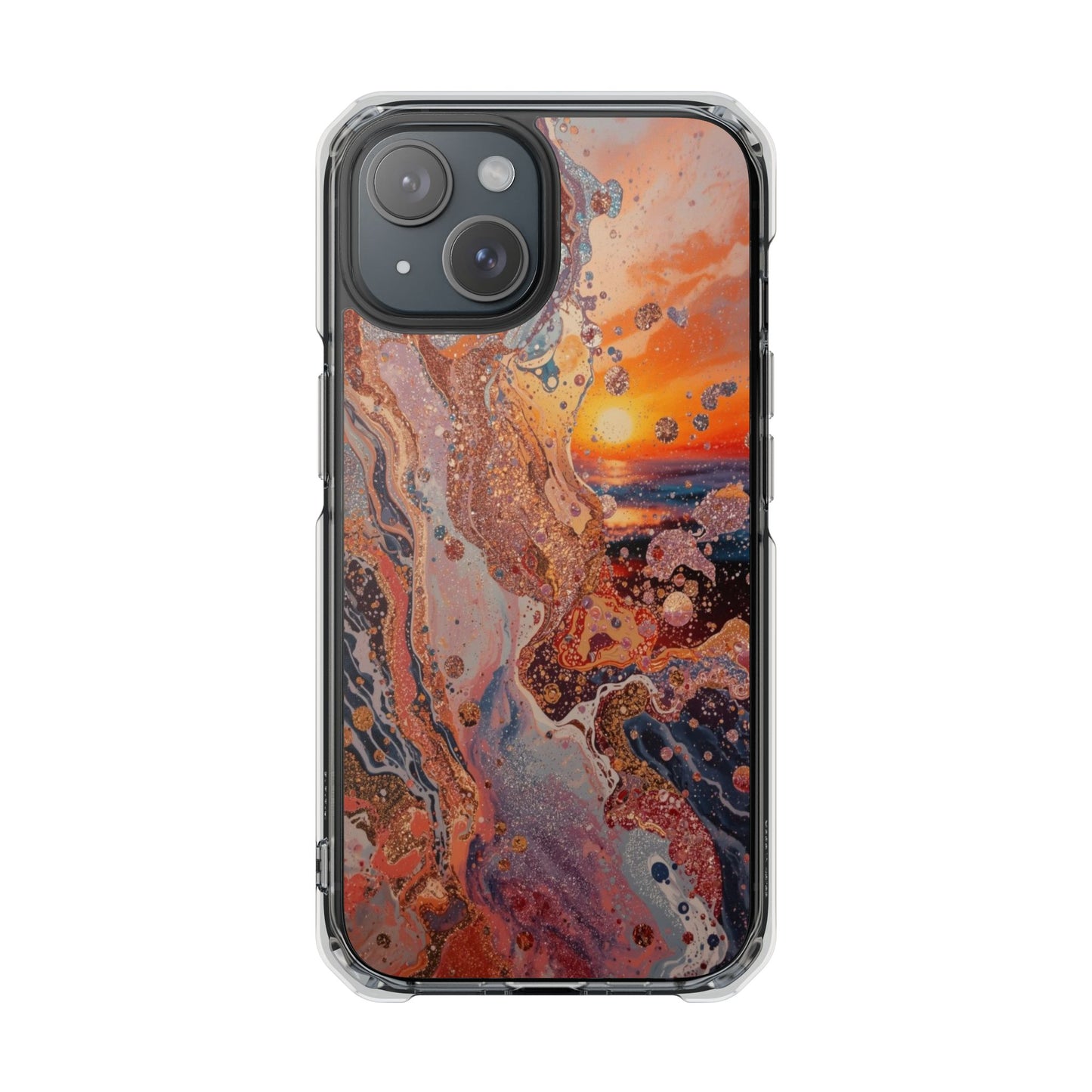 Clear Magnetic Phone Case — Abstract Sunset Resin Art