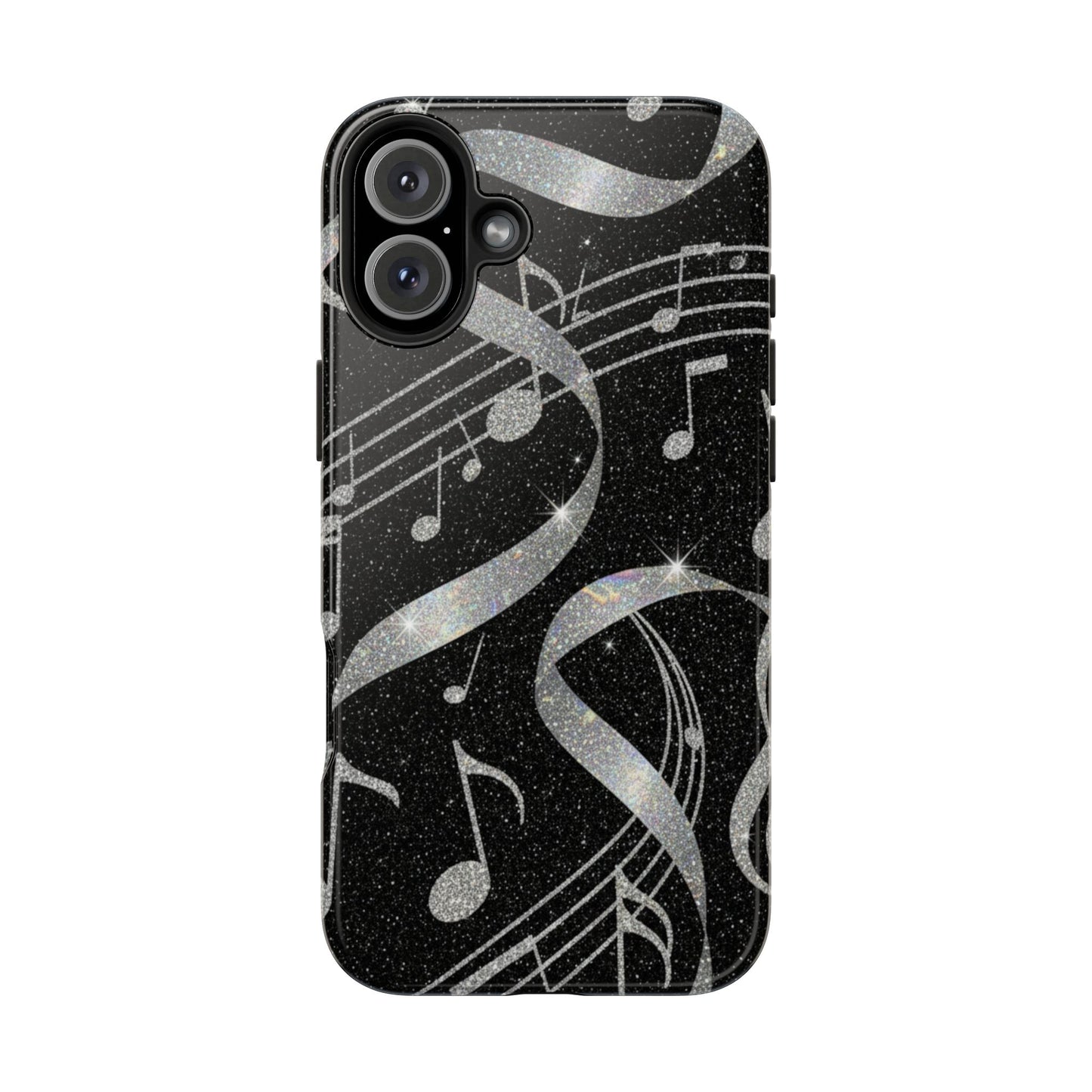 Musical Notes Tough Phone Case – Glitter Black Musician Phone Cover