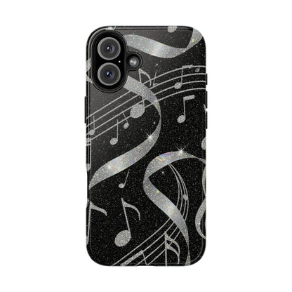 Musical Notes Tough Phone Case – Glitter Black Musician Phone Cover