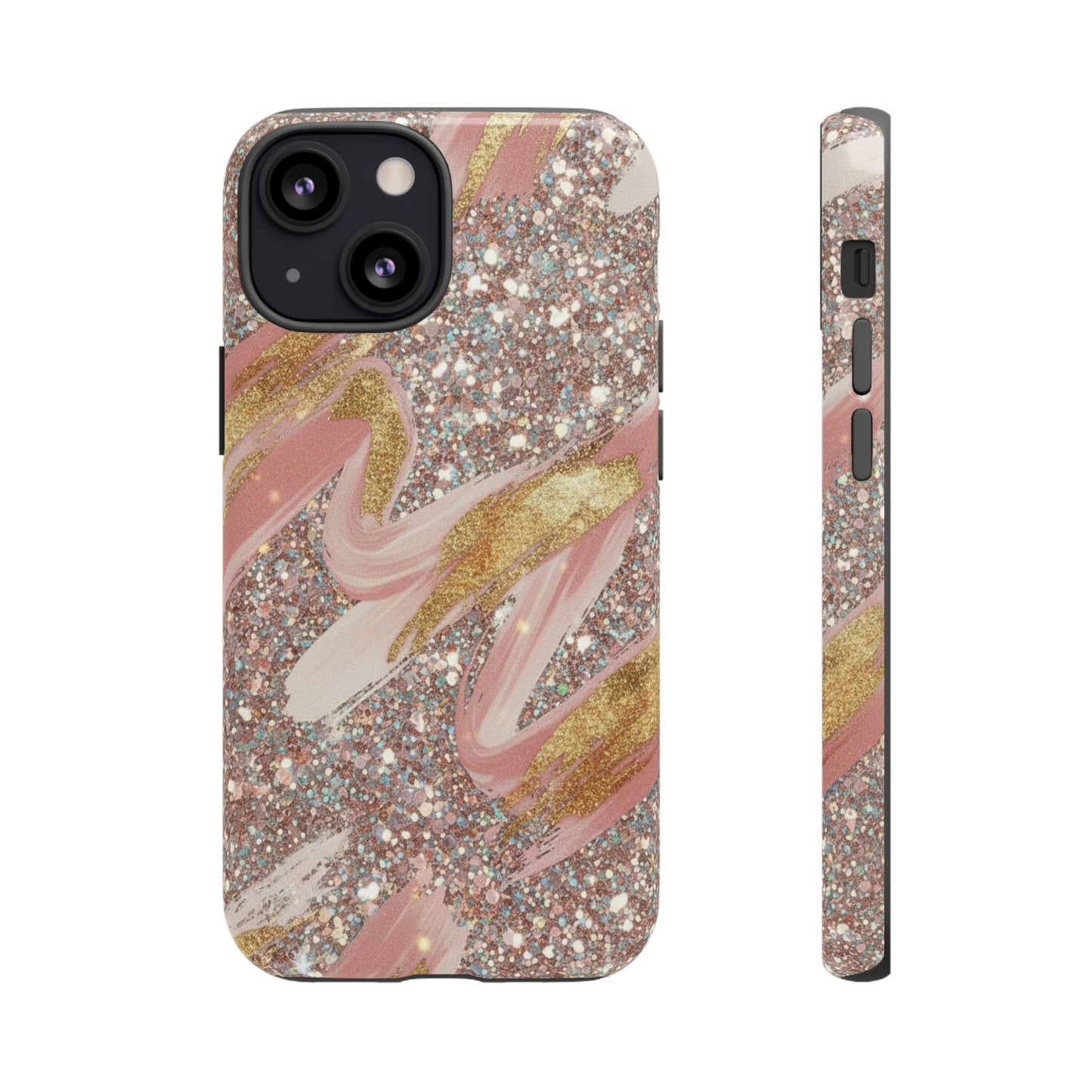 Glitter Blush Marble Phone Case — Pink Gold Swirl Tough Case