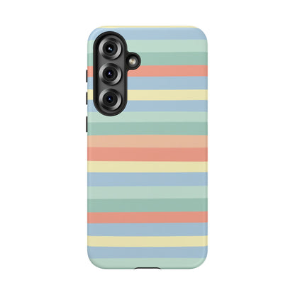 Pastel Striped Phone Case — Retro Horizontal Multi-Color Tough Case