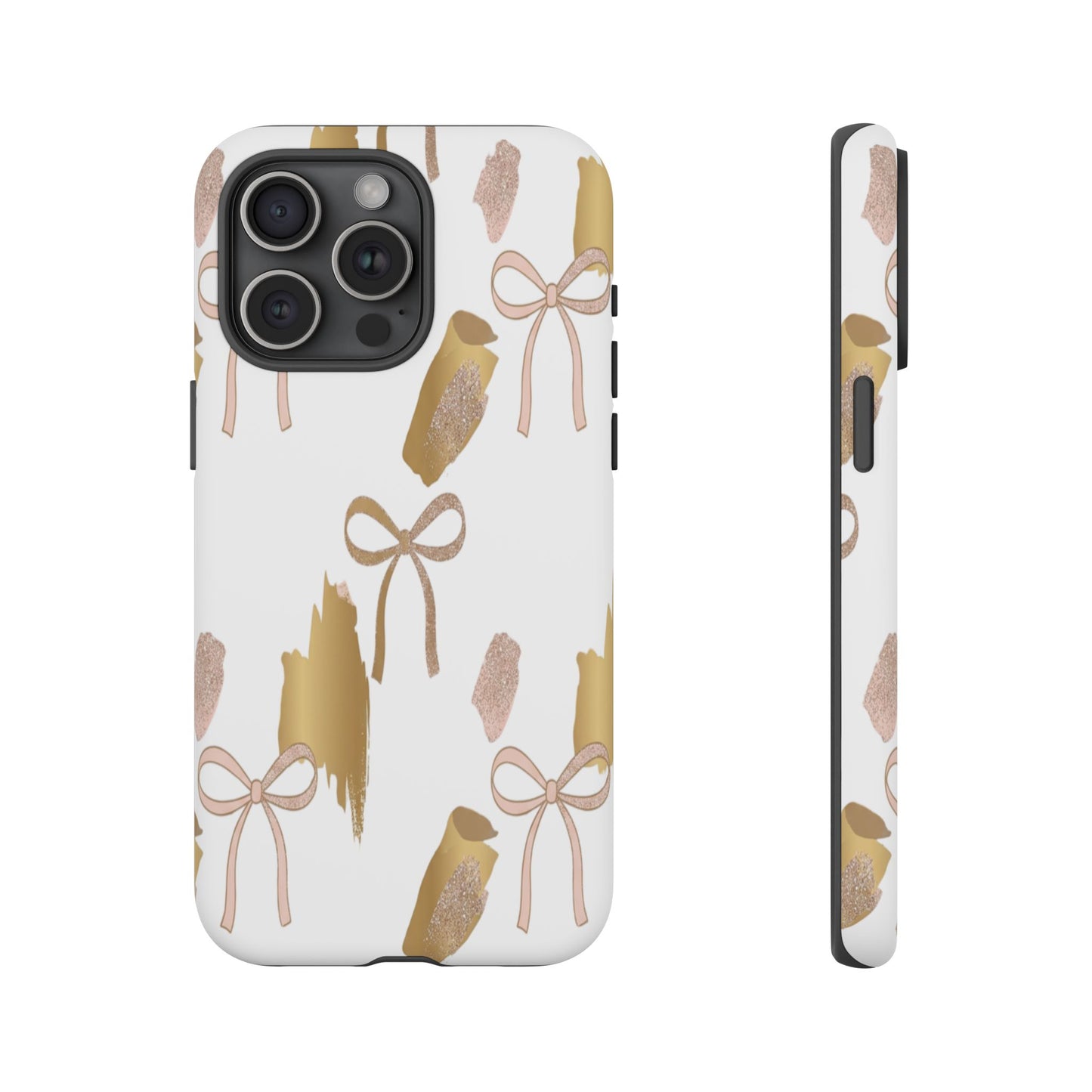 Phone Case — Gold Brushstroke & Blush Bow Pattern