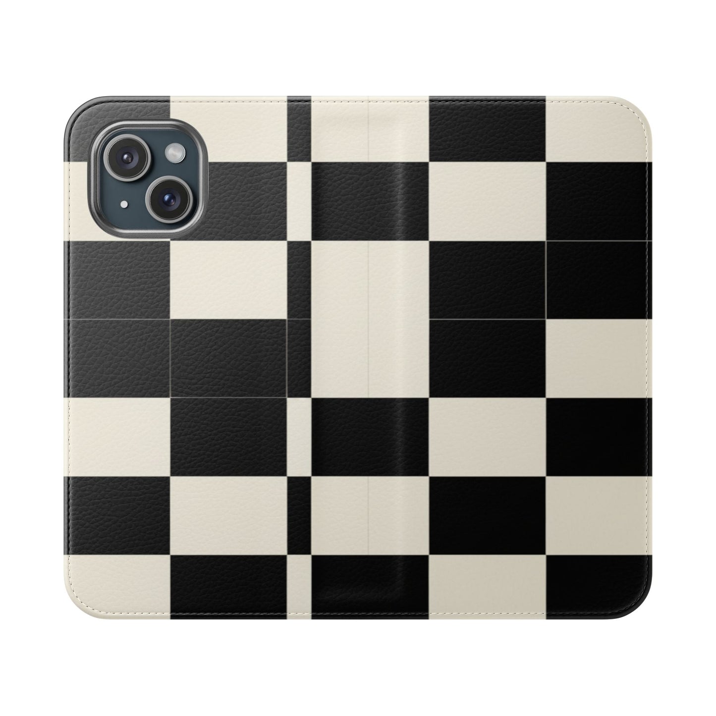 Checkered Flip Phone Case – Black & Cream Retro Grid Wallet Case