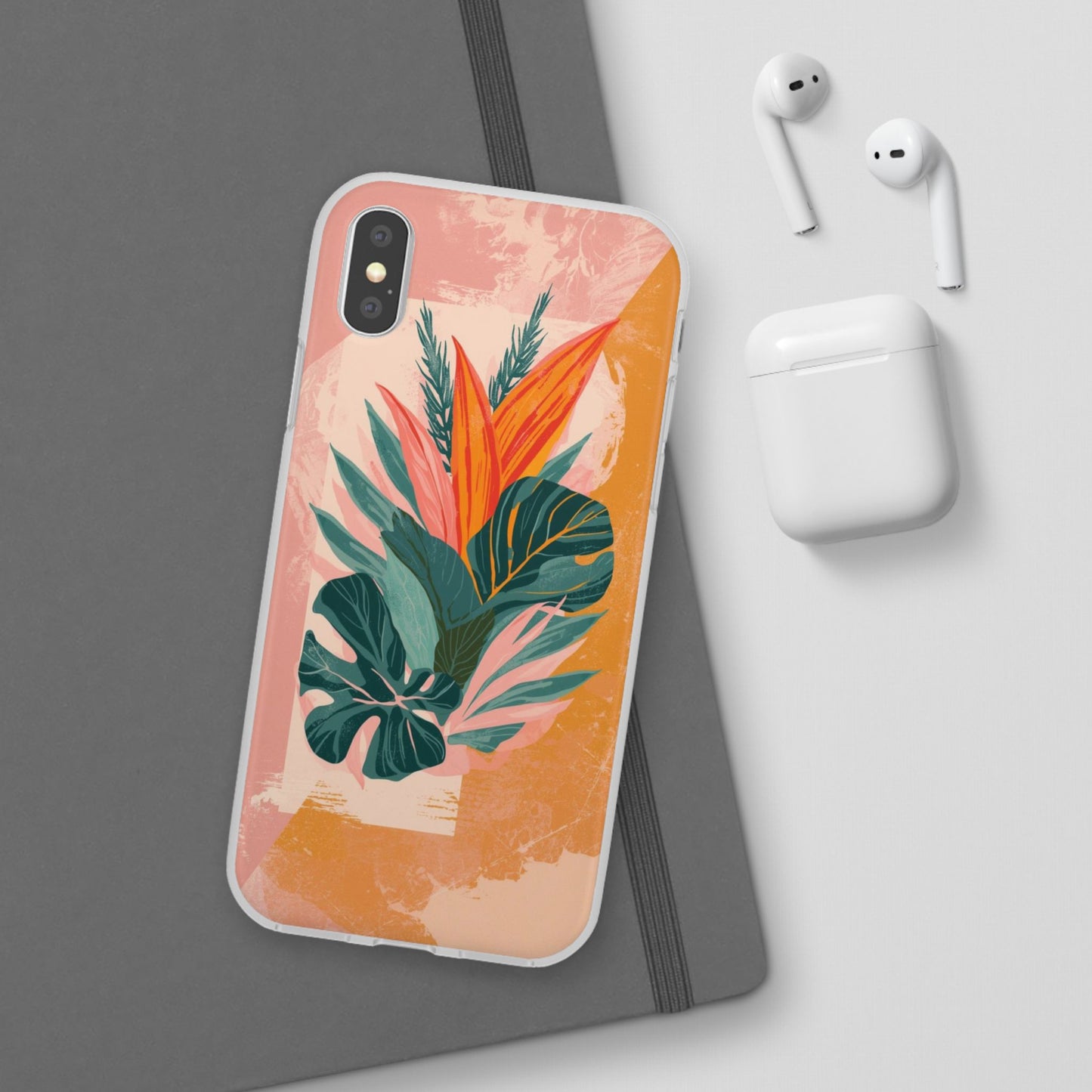 Tropical Botanical Phone Case — Pink & Orange Floral Flexi Case