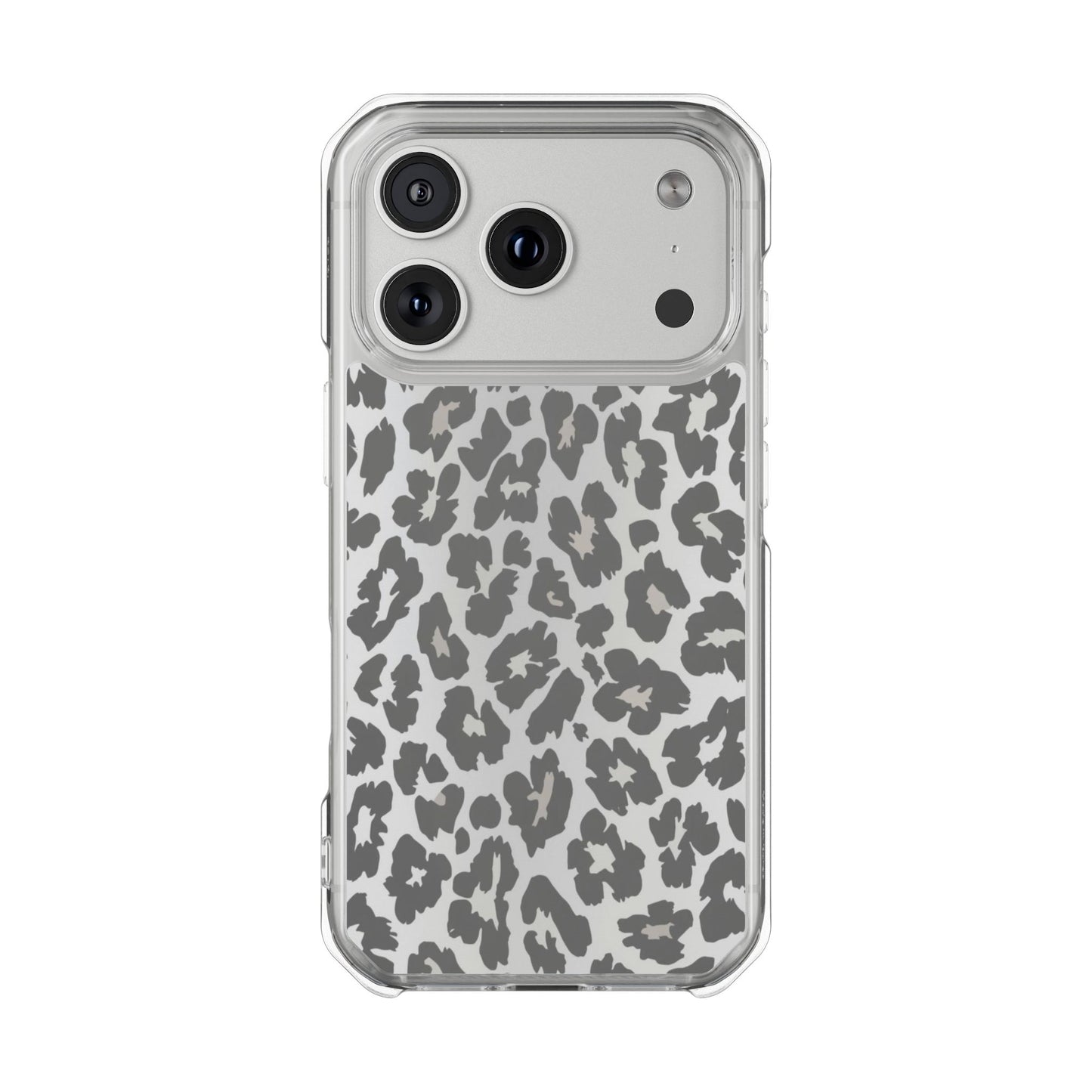 Clear Magnetic Impact Phone Case — Gray Leopard Print