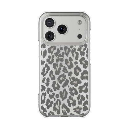 Clear Magnetic Impact Phone Case — Gray Leopard Print