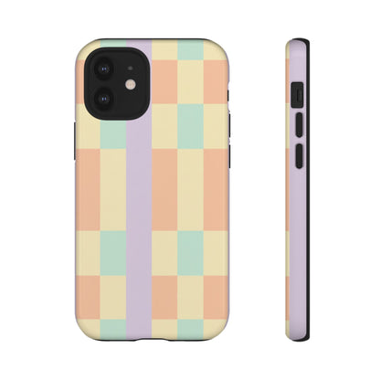 Pastel Checkered Phone Case — Retro Stripe Tough Case