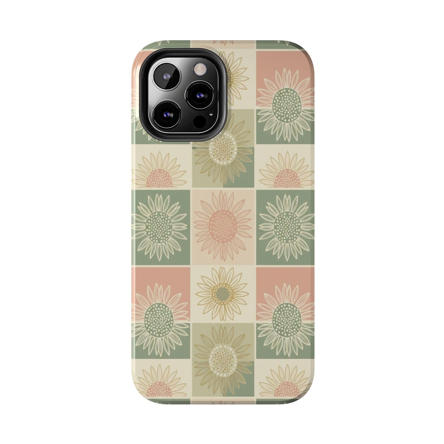 Copy of Copy of Sunflower Check iPhone Tough Phone Case — Retro Pastel Floral Protective Cover