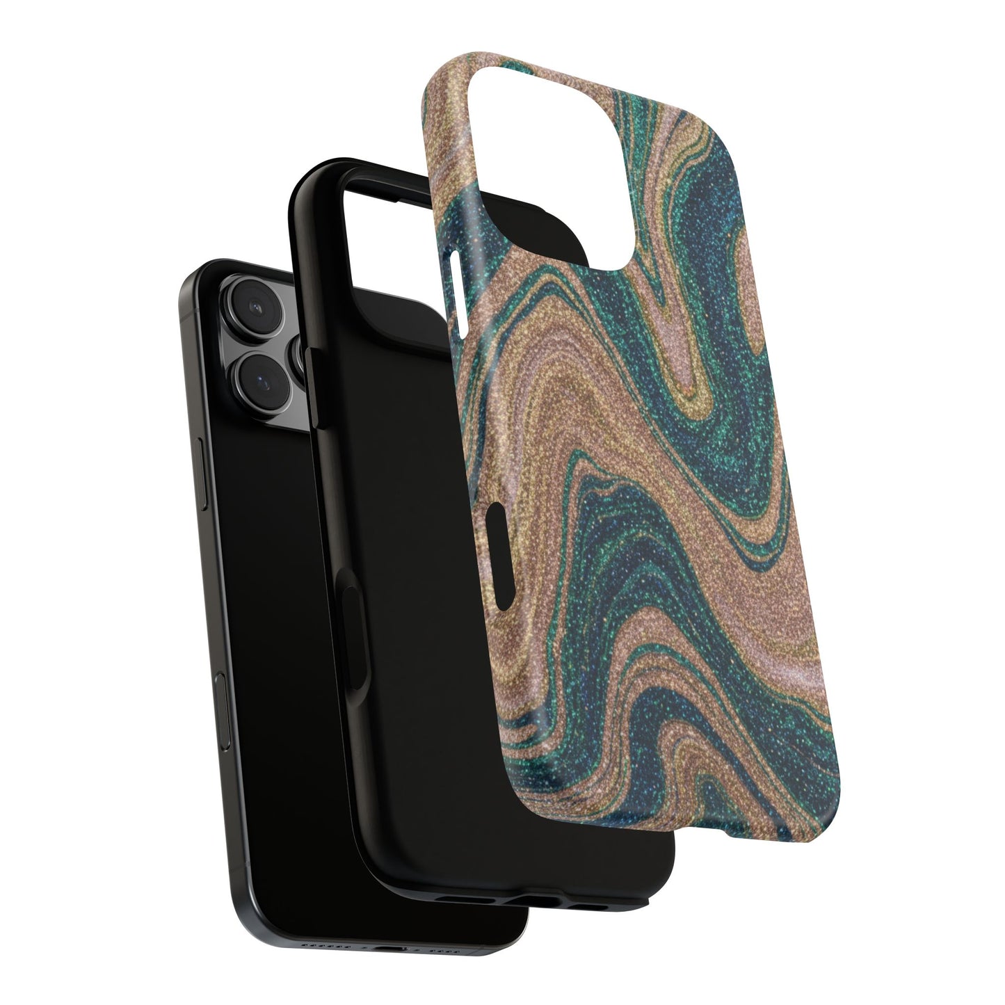Marbled Teal & Gold Phone Case — Glitter Swirl Tough Case