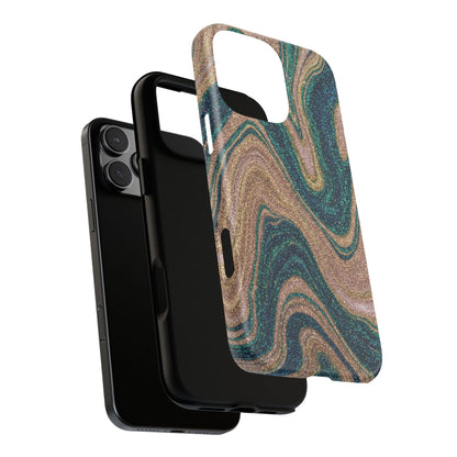 Marbled Teal & Gold Phone Case — Glitter Swirl Tough Case