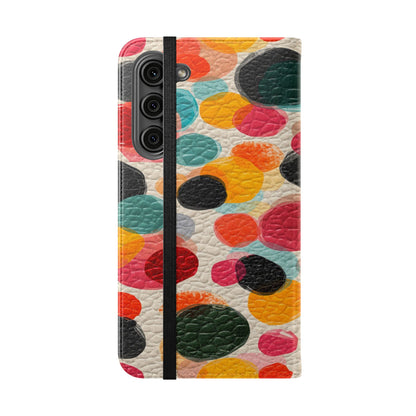 Colorful Confetti Dot Flip Phone Case — Retro Polka Wallet Cover