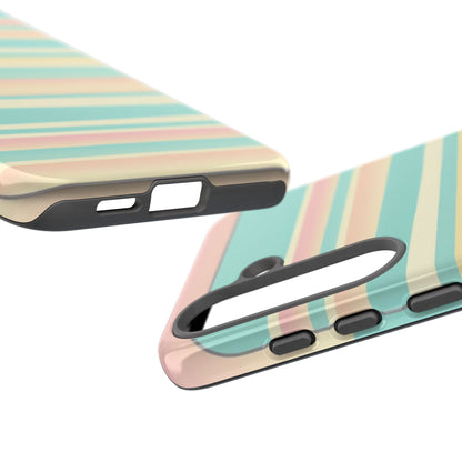 Pastel Striped Tough Phone Case — Mint, Peach & Cream Protective Cover