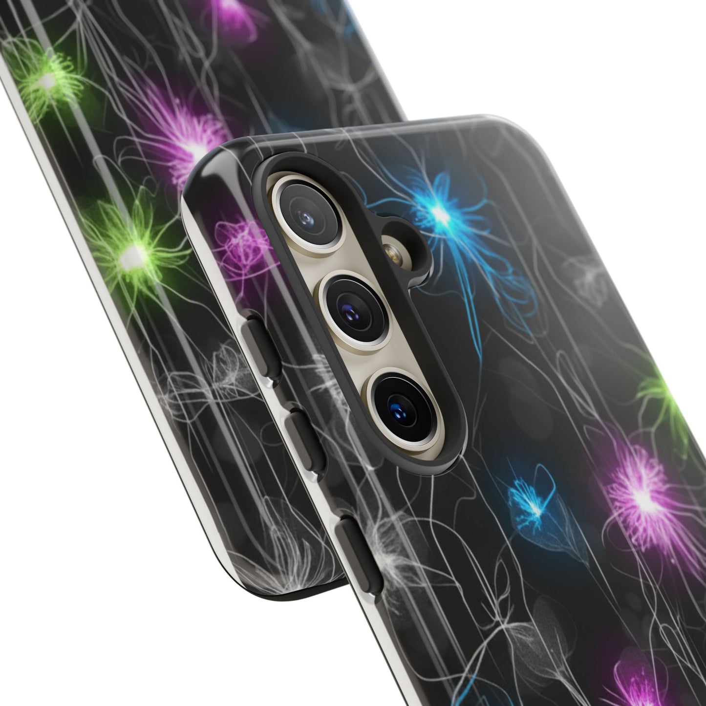 Neon Floral Tough Phone Case — Glow Flower Protective iPhone Cover