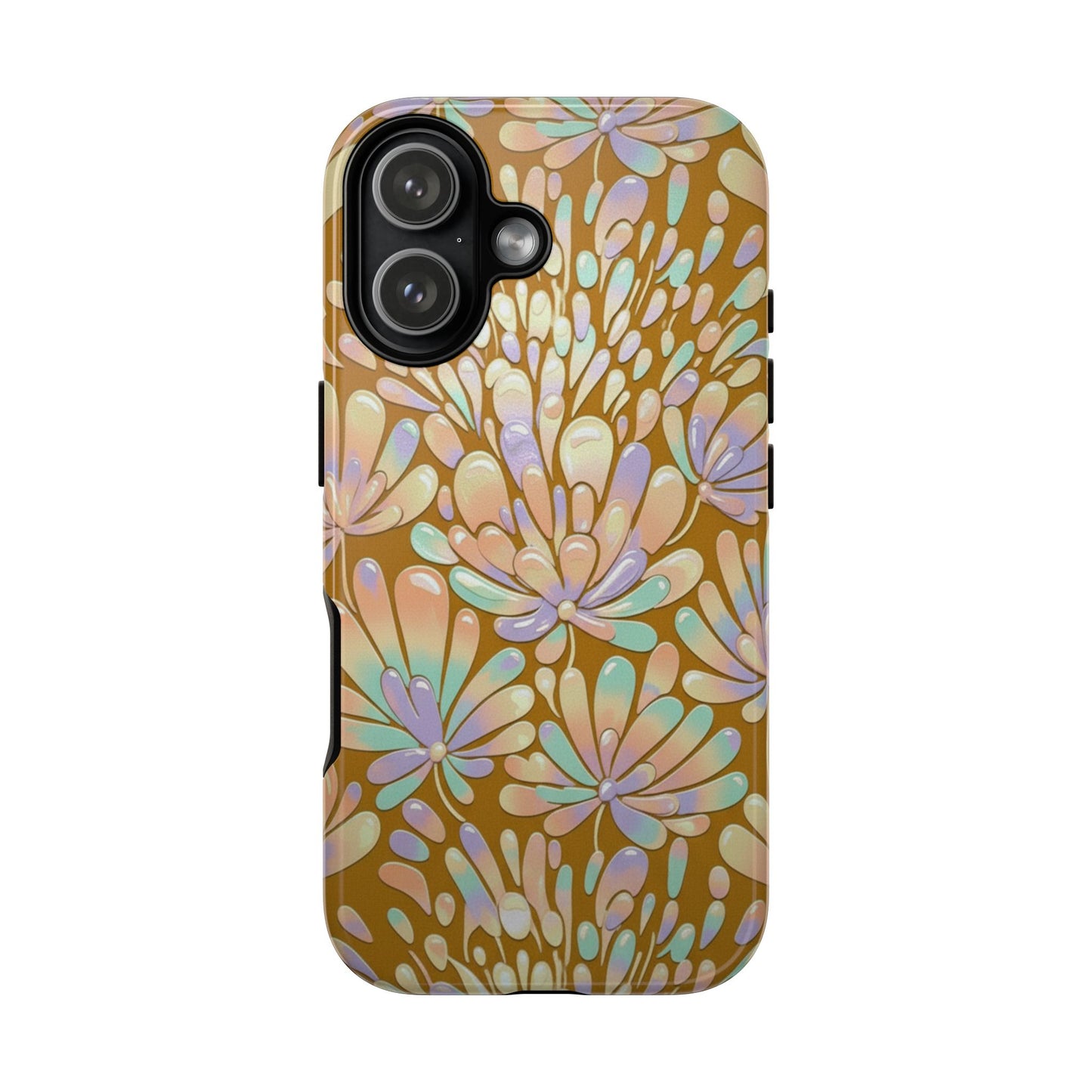 Floral Burst Tough Phone Case – Gold Pastel Botanical Protection
