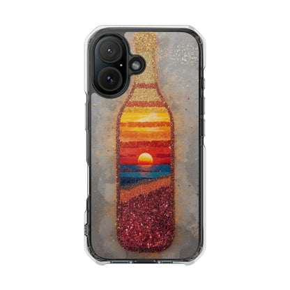 Clear Magnetic Phone Case — Sunset Bottle Beach Art