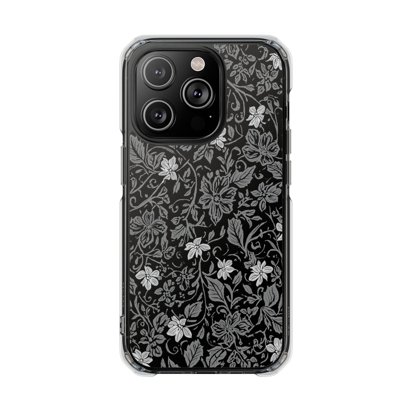 Clear Magnetic Phone Case — Black Floral Vine Design
