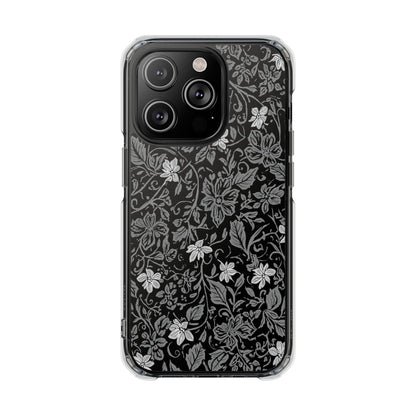 Clear Magnetic Phone Case — Black Floral Vine Design