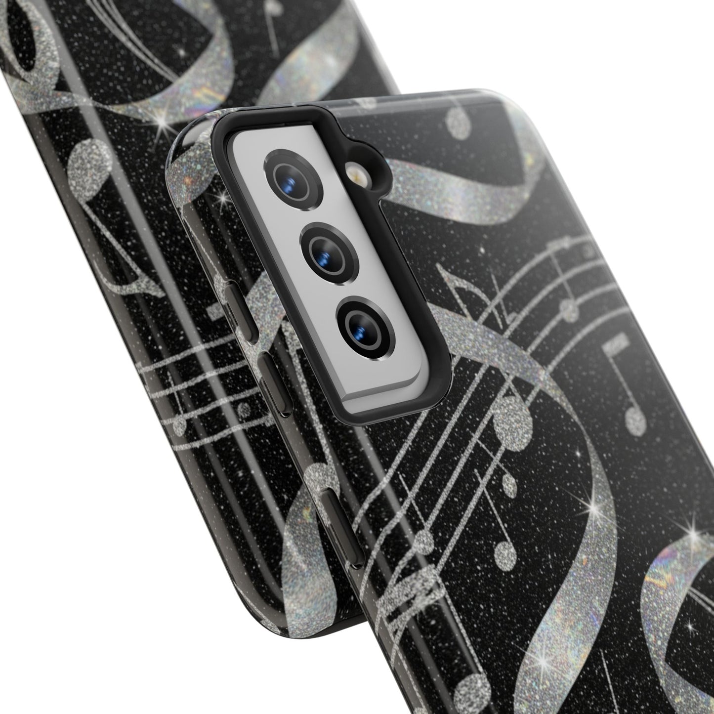 Musical Notes Tough Phone Case – Glitter Black Musician Phone Cover