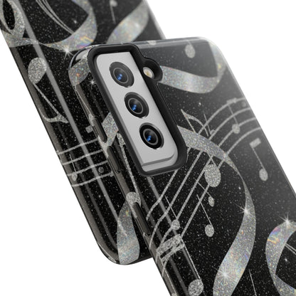 Musical Notes Tough Phone Case – Glitter Black Musician Phone Cover