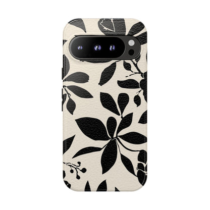 Black Floral Pattern Phone Case — Monochrome Botanical Tough Case