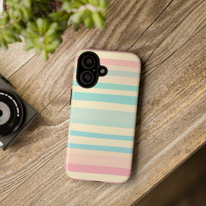 Pastel Striped Tough Phone Case – Protective Retro Rainbow Design