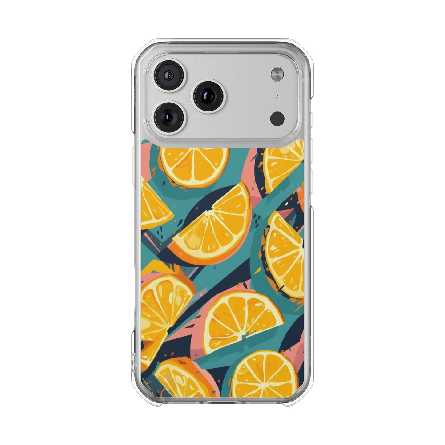 Clear Impact Phone Case — Bright Citrus Slice Pattern, Magnetic Compatible