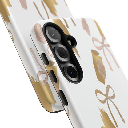 Phone Case — Gold Brushstroke & Blush Bow Pattern