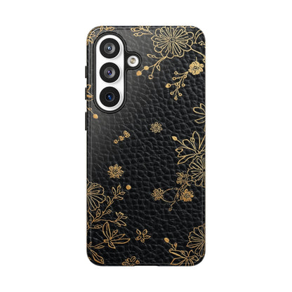 Floral Gold Foil Leather Texture Tough Phone Case